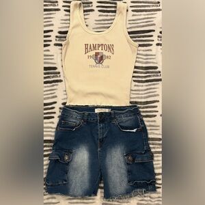 Cream Hamptons Tennis Club Top and Denim Shorts